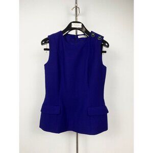 Christian Dior Blue Sleeveless Wool & Silk Top With Embellished Buttons Size 46